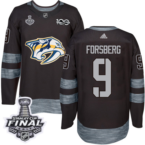Predators #9 Filip Forsberg Black 1917-2017 100th Anniversary Stanley Cup Final Patch Stitched NHL Jersey