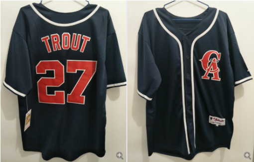 Mitchell And Ness Angels of Anaheim #27 Mike Trout Navy Blue Throwback Stitched MLB Jersey
