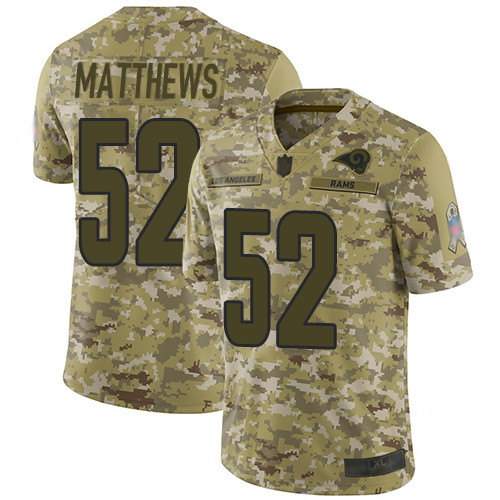 Rams #52 Clay Matthews Camo Youth Stitched Football Limited 2018 Salute to Service Jersey Rams #52 Clay Matthews Camo Youth Stitched Football Limited 2018 Salute to Service Jersey