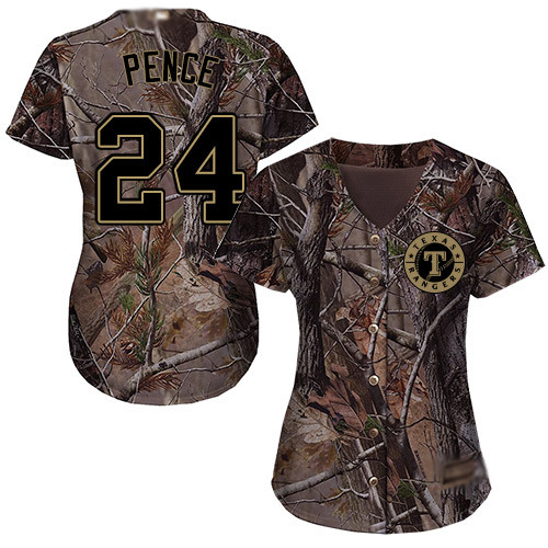 Rangers #24 Hunter Pence Camo Realtree Collection Cool Base Women's Stitched Baseball Jersey