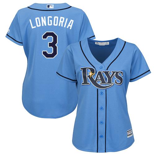 Rays #3 Evan Longoria Light Blue Alternate Women's Stitched MLB Jersey Rays #3 Evan Longoria Light Blue Alternate Women's Stitched MLB Jersey
