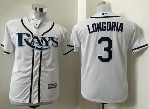 Rays #3 Evan Longoria White Cool Base Stitched Youth MLB Jersey Rays #3 Evan Longoria White Cool Base Stitched Youth MLB Jersey