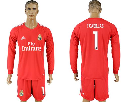 Real Madrid #1 I Casillas Red Goalkeeper Long Sleeves Soccer Club Jersey Real Madrid #1 I Casillas Red Goalkeeper Long Sleeves Soccer Club Jersey
