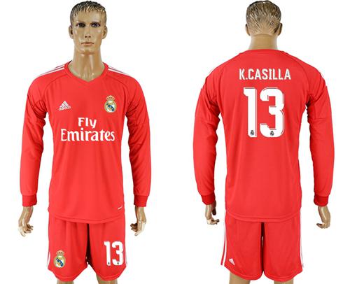 Real Madrid #13 K.Casilla Red Goalkeeper Long Sleeves Soccer Club Jersey Real Madrid #13 K.Casilla Red Goalkeeper Long Sleeves Soccer Club Jersey