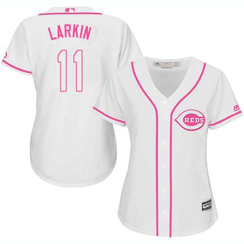 Reds #11 Barry Larkin White Pink Fashion Women's Stitched MLB Jersey Reds #11 Barry Larkin White Pink Fashion Women's Stitched MLB Jersey