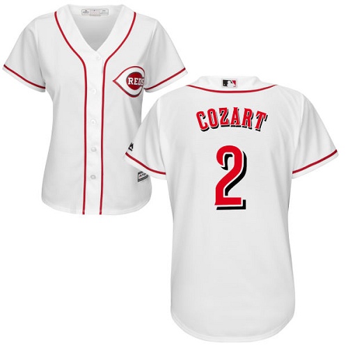 Reds #2 Zack Cozart White Home Women's Stitched MLB Jersey
