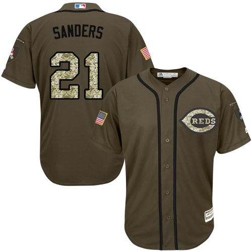Reds #21 Reggie Sanders Green Salute to Service Stitched MLB