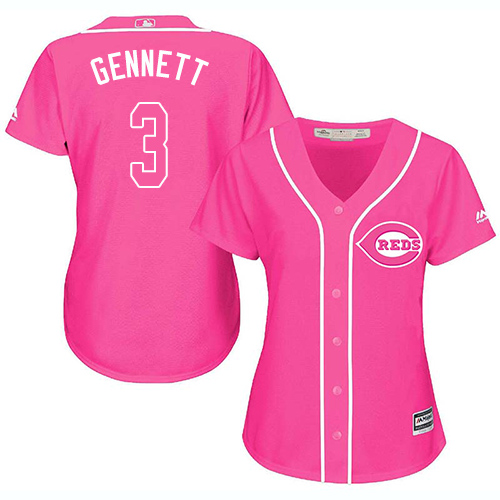 Reds #3 Scooter Gennett Pink Fashion Women's Stitched MLB Jersey Reds #3 Scooter Gennett Pink Fashion Women's Stitched MLB Jersey