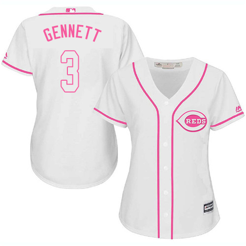 Reds #3 Scooter Gennett White Pink Fashion Women's Stitched MLB Jersey Reds #3 Scooter Gennett White Pink Fashion Women's Stitched MLB Jersey
