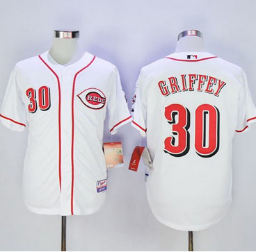 Reds #30 Ken Griffey White Cool Base Stitched MLB Jersey