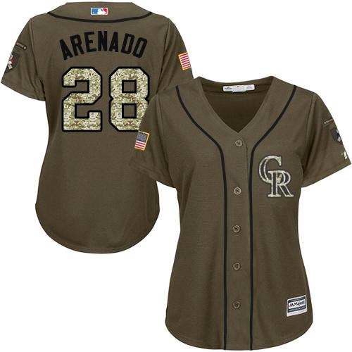 Rockies #28 Nolan Arenado Green Salute to Service Women's Stitched MLB Jersey Rockies #28 Nolan Arenado Green Salute to Service Women's Stitched MLB Jersey