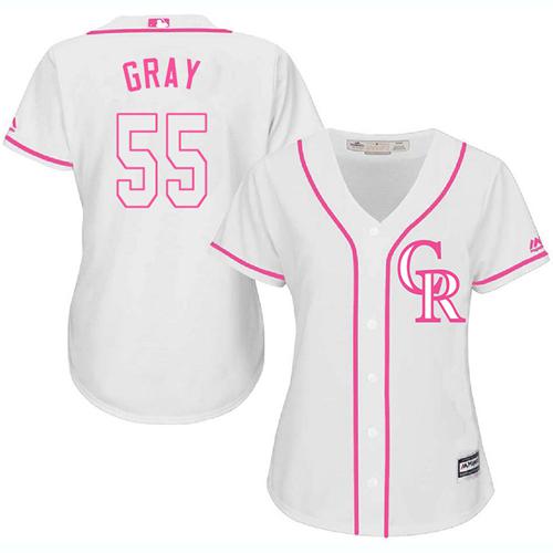 Rockies #55 Jon Gray White Pink Fashion Women's Stitched MLB Jersey