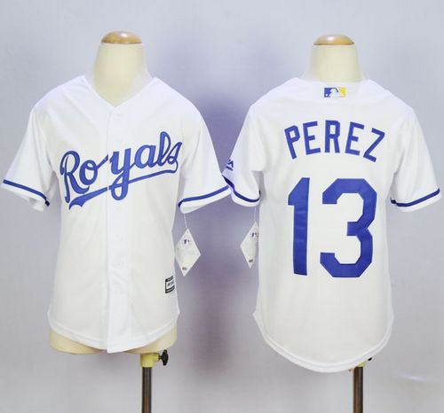 Royals #13 Salvador Perez White Cool Base Stitched Youth MLB Jersey Royals #13 Salvador Perez White Cool Base Stitched Youth MLB Jersey