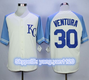 Royals #30 Yordano Ventura Cream Exclusive Vintage Stitched MLB Jersey