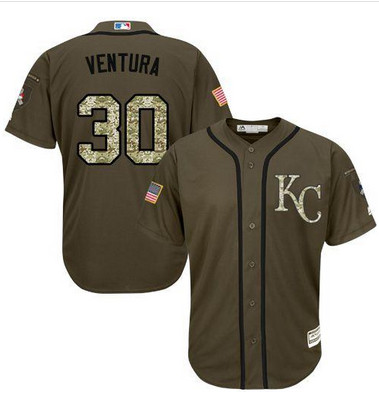Royals #30 Yordano Ventura Green Salute to Service Stitched MLB Jersey