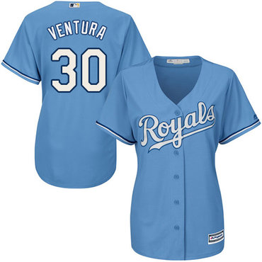 Royals #30 Yordano Ventura Light Blue Alternate Women's Stitched MLB Jerse