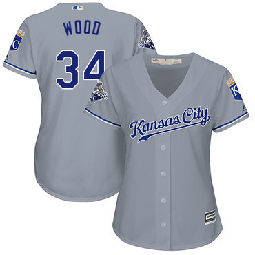 Royals #34 Travis Wood Grey Road Women's Stitched MLB Jersey