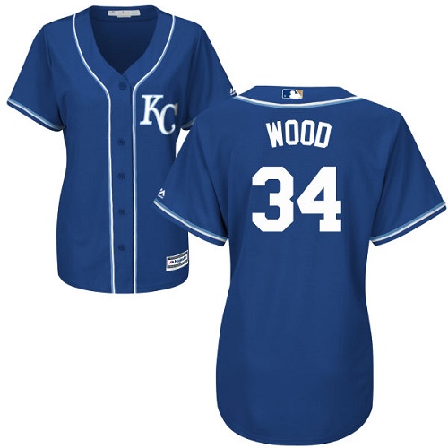 Royals #34 Travis Wood Royal Blue Alternate Women's Stitched MLB Jersey