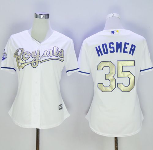 Royals #35 Eric Hosmer White 2015 World Series Champions Gold Program Cool Base Women's Stitched MLB Jersey Royals #35 Eric Hosmer White 2015 World Series Champions Gold Program Cool Base Women's Stitched MLB Jersey