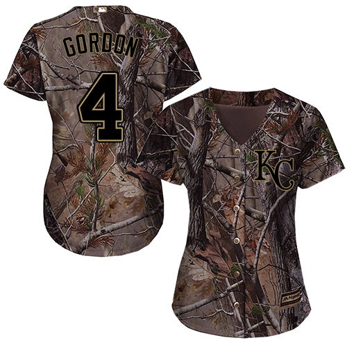 Royals #4 Alex Gordon Camo Realtree Collection Cool Base Women's Stitched Baseball Jersey Royals #4 Alex Gordon Camo Realtree Collection Cool Base Women's Stitched Baseball Jersey