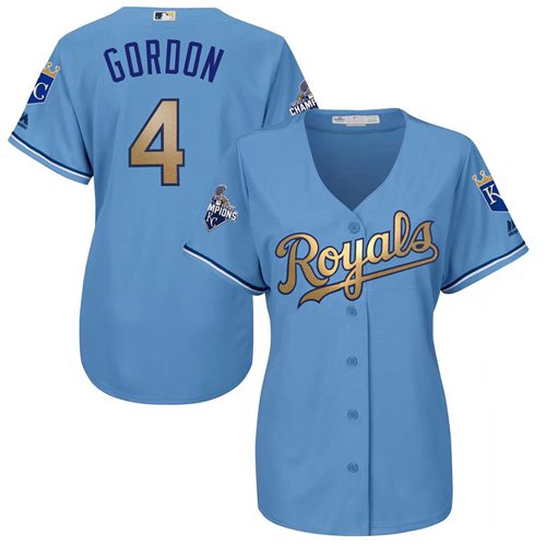 Royals #4 Alex Gordon Light Blue Women's 2015 World Series Champions Gold Program Cool Base Stitched MLB Jersey Royals #4 Alex Gordon Light Blue Women's 2015 World Series Champions Gold Program Cool Base Stitched MLB Jersey