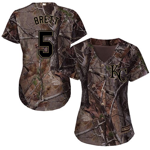Royals #5 George Brett Camo Realtree Collection Cool Base Women's Stitched Baseball Jersey