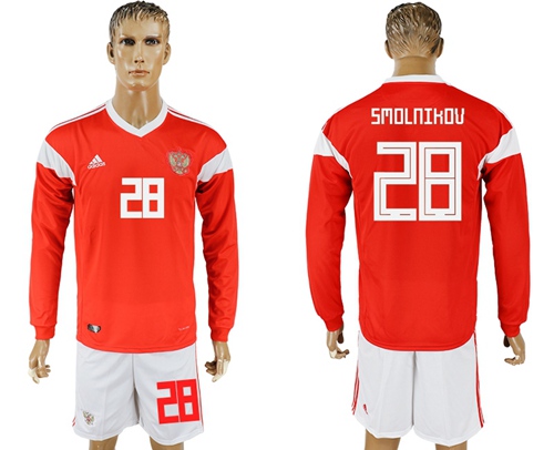 Russia #28 Smolnikov Red Home Long Sleeves Soccer Country Jersey Russia #28 Smolnikov Red Home Long Sleeves Soccer Country Jersey