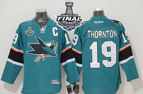 Sharks #19 Joe Thornton Teal 2016 Stanley Cup Final Patch Stitched NHL Jersey