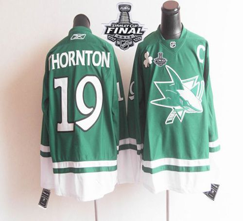 Sharks St Patty's Day #19 Joe Thornton Teal 2016 Stanley Cup Final Patch Stitched NHL Jersey