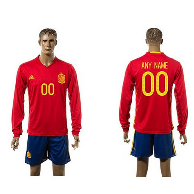 Spain Personalized Home Long Sleeve Soccer Country Jersey