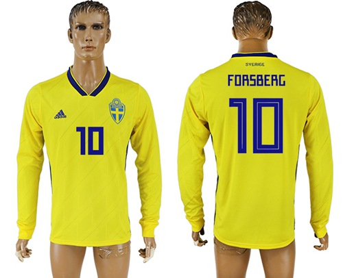 Sweden #10 Forsberg Home Long Sleeves Soccer Country Jersey Sweden #10 Forsberg Home Long Sleeves Soccer Country Jersey