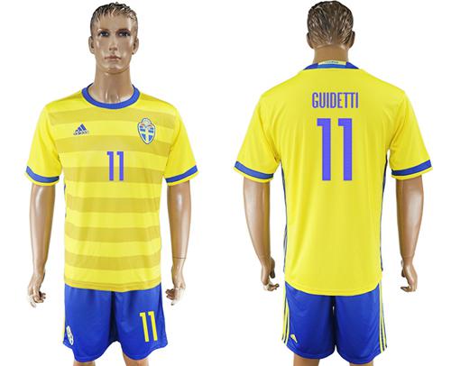 Sweden #11 Guidetti Home Soccer Country Jersey Sweden #11 Guidetti Home Soccer Country Jersey
