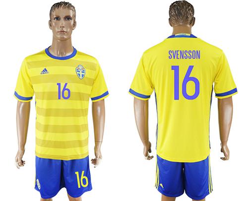 Sweden #16 Svensson Home Soccer Country Jersey Sweden #16 Svensson Home Soccer Country Jersey