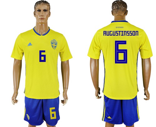 Sweden #6 Augustinsson Home Soccer Country Jersey Sweden #6 Augustinsson Home Soccer Country Jersey