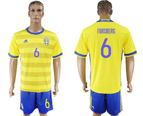 Sweden #6 Forsberg Home Soccer Country Jersey Sweden #6 Forsberg Home Soccer Country Jersey