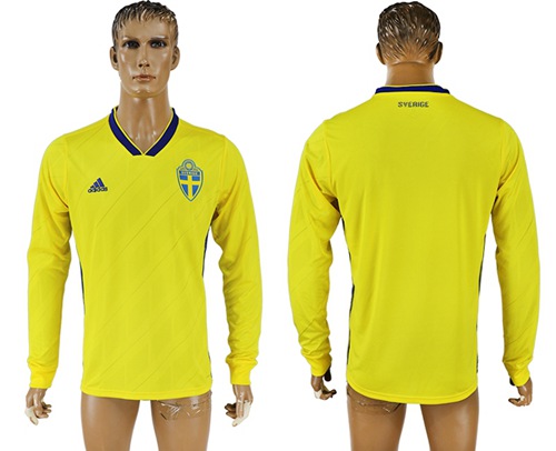 Sweden Blank Home Long Sleeves Soccer Country Jersey Sweden Blank Home Long Sleeves Soccer Country Jersey