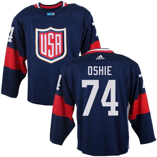 Team USA #74 T. J. Oshie Navy Blue 2016 World Cup Stitched Youth NHL Jersey