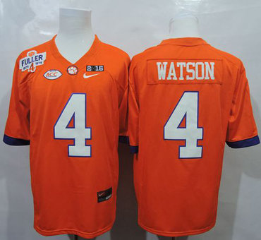 Tigers #4 Deshaun Watson Orange 1975-1978 Fuller 2016 College Football Playoff National Championship Patch Stitched NCAA Jersey