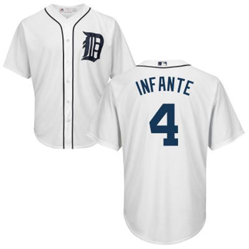 Tigers #4 Omar Infante White Cool Base Stitched Youth MLB Jersey