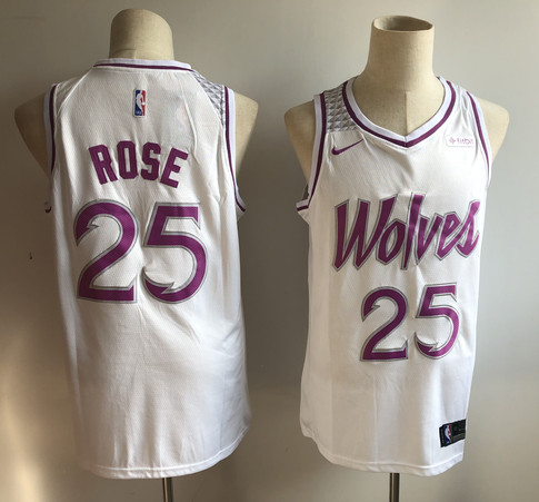 Timberwolves 25 Derrick Rose White 2018-19 Earned Edition Nike Swingman Jersey