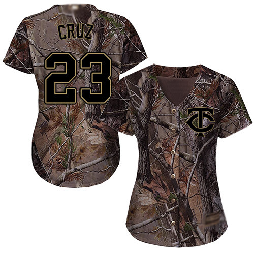 Twins #23 Nelson Cruz Camo Realtree Collection Cool Base Women's Stitched Baseball Jersey