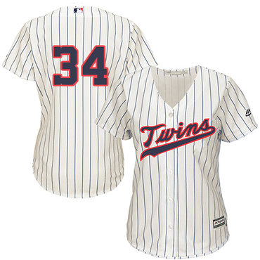Twins #34 Kirby Puckett Cream Strip Alternate Women's Stitched MLB Jersey Twins #34 Kirby Puckett Cream Strip Alternate Women's Stitched MLB Jersey