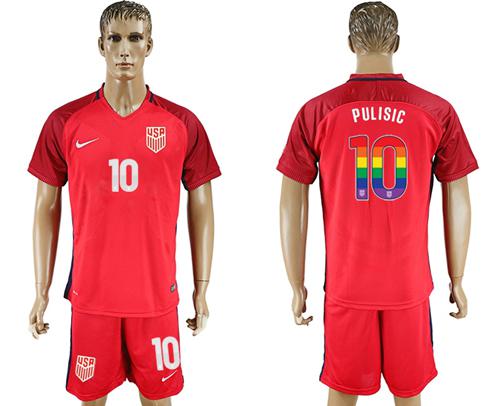 USA #10 Pulisic Red Rainbow Soccer Country Jersey USA #10 Pulisic Red Rainbow Soccer Country Jersey