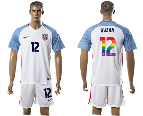 USA #12 Guzan White Rainbow Soccer Country Jersey USA #12 Guzan White Rainbow Soccer Country Jersey