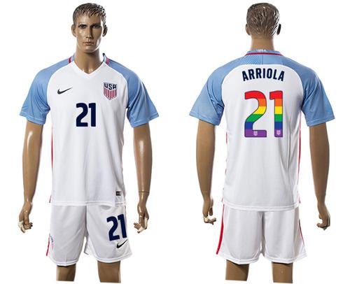 USA #21 Arriola White Rainbow Soccer Country Jersey USA #21 Arriola White Rainbow Soccer Country Jersey
