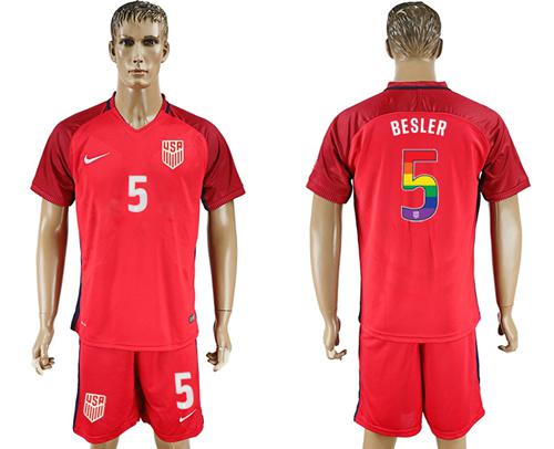 USA #5 Besler Red Rainbow Soccer Country Jersey USA #5 Besler Red Rainbow Soccer Country Jersey