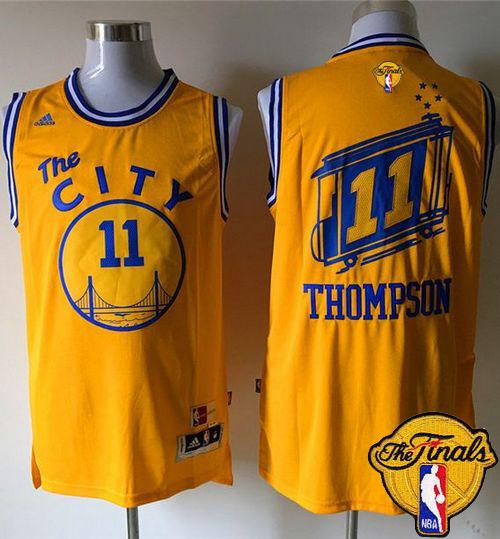 Warriors #11 Klay Thompson Gold Throwback The City The Finals Patch Stitched NBA Jersey Warriors #11 Klay Thompson Gold Throwback The City The Finals Patch Stitched NBA Jersey