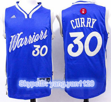 Warriors #30 Stephen Curry Blue 2015-2016 Christmas Day Stitched NBA Jersey