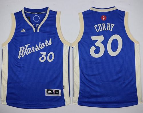 Warriors #30 Stephen Curry Blue 2015-2016 Christmas Day Stitched Youth NBA Jersey