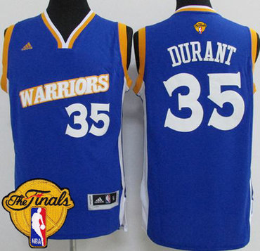 Warriors #35 Kevin Durant Blue New The Finals Patch Stitched Youth NBA Jersey